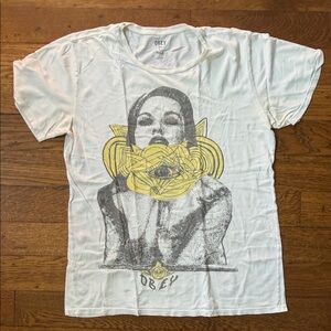 OBEY White Short-Sleeve Graphic Tee with Yellow Accent
